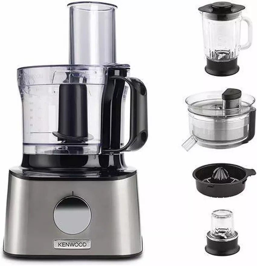 Kenwood Multipro Compact Food Processor, 800W, 2.1L, 2 Speeds, 8 Processing Tools, FDM307SS, Silver