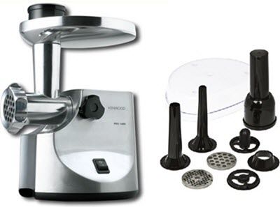Kenwood Meat Grinder, 1600W, 1.0Kg Per Minute, Metal Body, Meat Mincer, 3 Stainless Steel Mincer Screens, Kibbeh Maker, Sausage Maker, Feed Tube Pusher, Reverse Function, MG510008, Silver