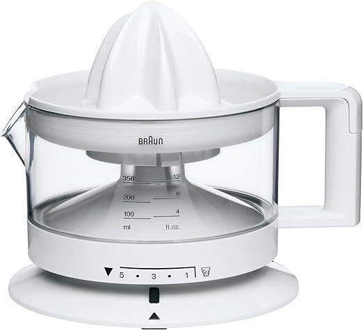 Braun Citrus Juicer, 20W, 0.350L Capacity, 5 Levels Adjustable Control, Anti Drip Spout, Dishwasher Safe, CJ3000WH, White