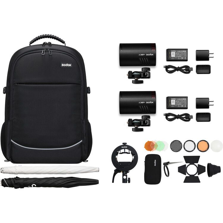 Godox AD100Pro Dual Light Backpack Kit (AD100Pro-Kit-2) – Ultra-Portable 100Ws TTL/HSS Pocket Studio for On-the-Go Photographers, Black