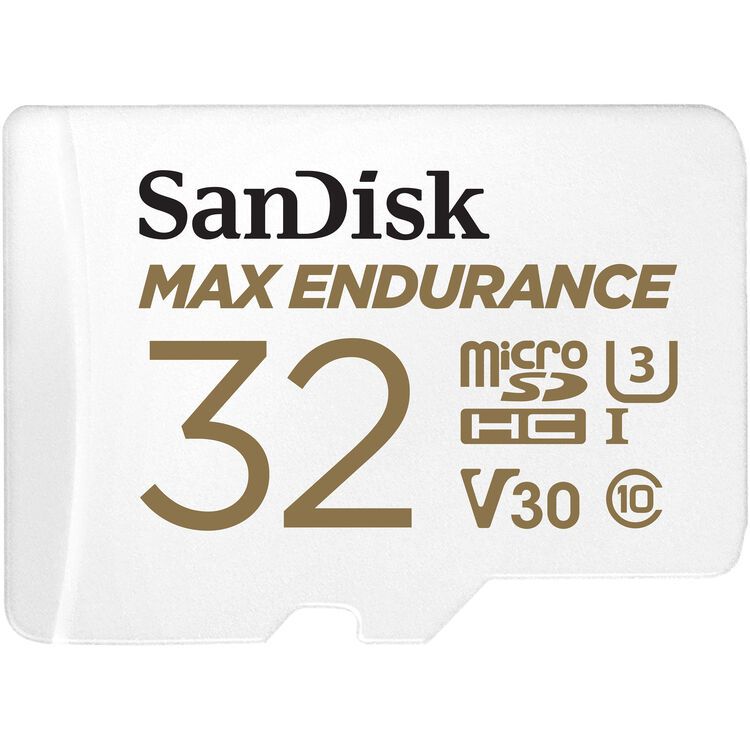 بطاقة SanDisk MAX ENDURANCE microSD سعة 32 جيجابايت + محول SD - لكاميرات المراقبة المنزلية وكاميرات السيارات، حتى 15000 ساعة، فيديوهات بدقة Full HD / 4K، تحمل استثنائي، سرعات قراءة/كتابة حتى 100/40 ميجابايت/ثانية، C10، U3، V30، SDSQQVR-032G-GN6IA