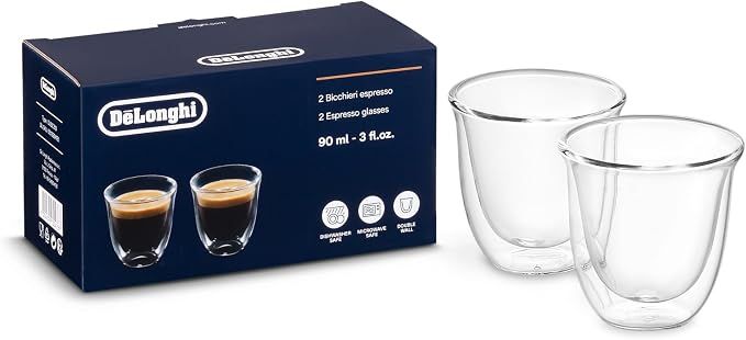 De'Longhi Double Walled Thermo Espresso Glasses, 90ml Capacity, Set of 2, DLSC310