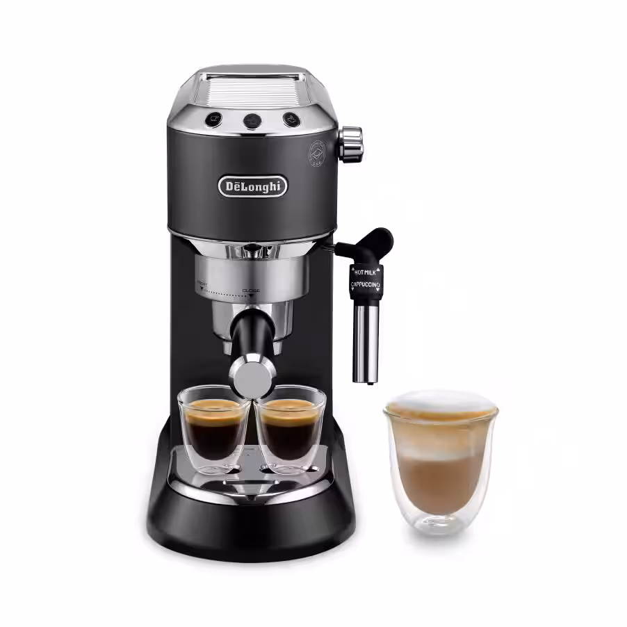 De'Longhi Dedica, Manual Coffee Machine, Pump Espresso and Cappuccino Machine, Ground Coffee and ESE Pods can be used, Milk Frother for Latte Macchiato and more, 1350W, 1.1L, 15 Bar, EC685.BK, Black