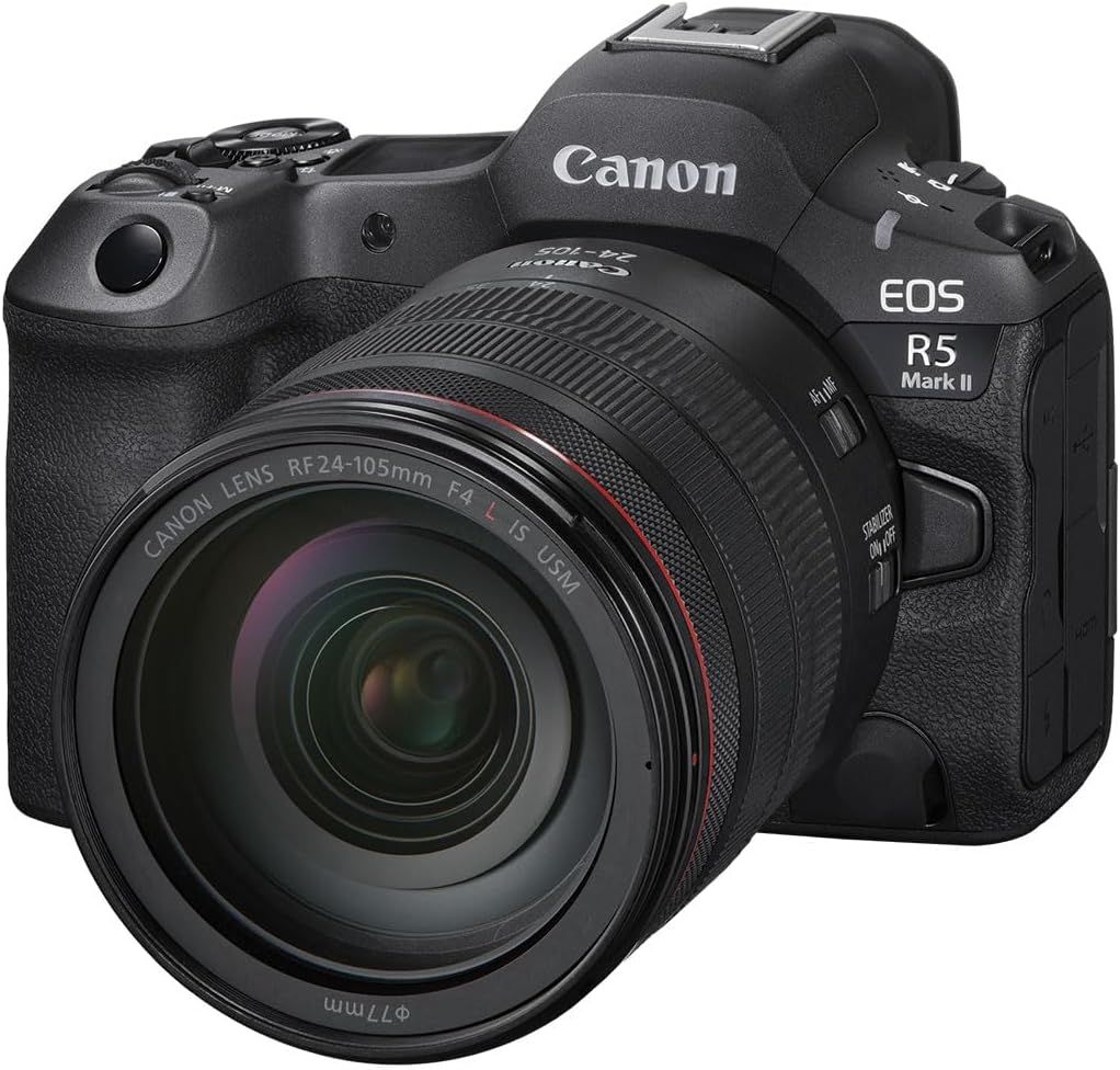 Canon EOS R5 Mark II Kit with RF 24-105mm f/4L IS USM Lens – 45MP Stacked CMOS, 8K/60p RAW Video, 30fps Shooting, 8.5-Stop IBIS & Pro Travel Zoom Bundle