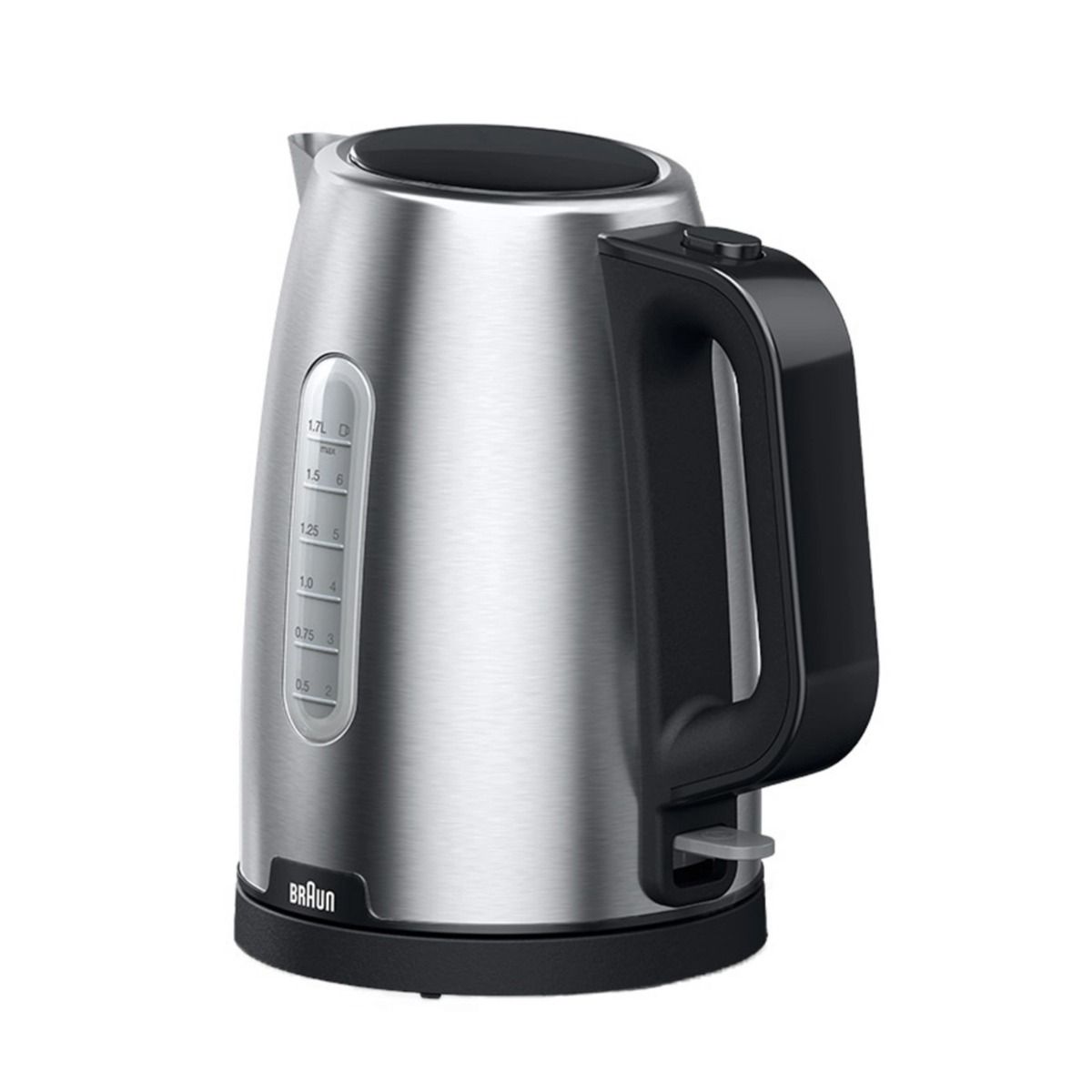 Braun PurShine Kettle, 1.7L, 2200W, Double scale water window, Practical flip lid, Fast boiling system, Anti-scale filter, protection system, WK1500BK, Steel