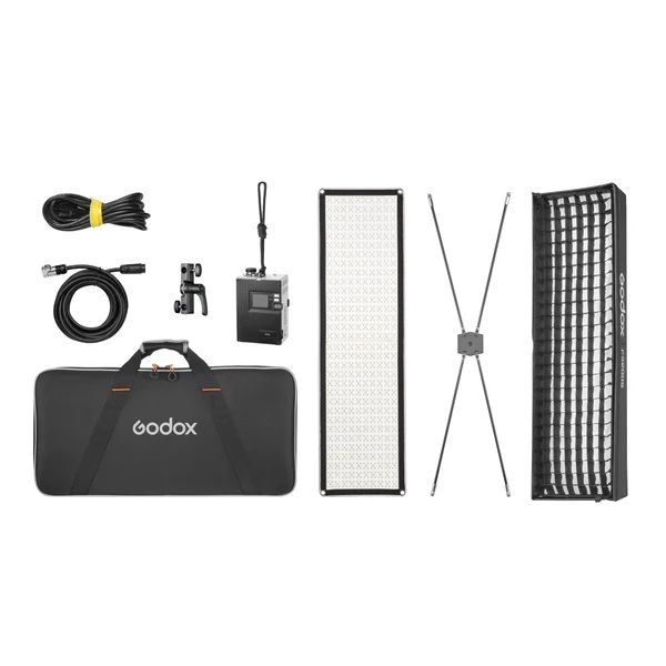 مجموعة لوح إضاءة جودوكس FL200SR RGB المرن (FL200SR-KIT1) – لوح LED فائق النحافة بمقاس 1×4 قدم مع سوفت بوكس ودعم بطاريات V-Mount, أسود