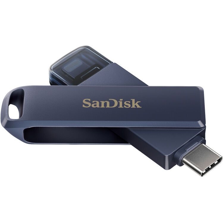 محرك أقراص سانديسك 256 جيجابايت للهواتف المحمولة ، يعمل مع iPhone 15 والموصل USB-C الأحدث، وiPhone 14 والموصل Lightning الأقدم، SDIXD0N-256G-GN6NE، لون معدني سماوي