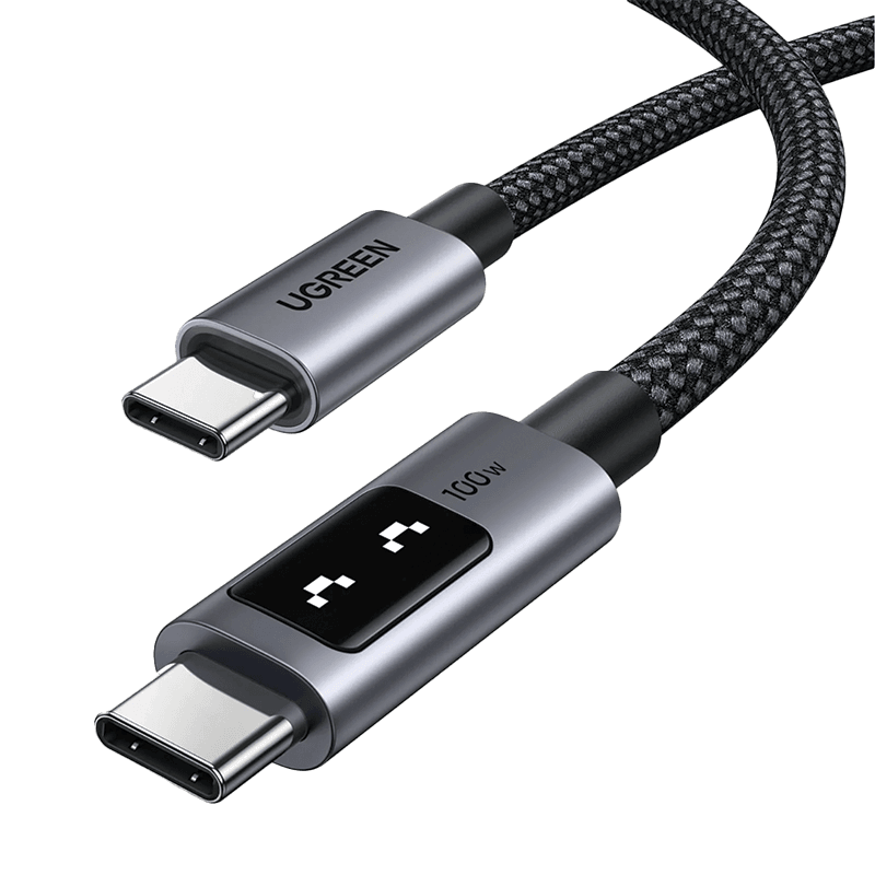 سلك شاحن يوجرين Uno من USB-C الى USB-C بطول 1 م وبقوة 100 واط، كابل شحن سريع من النوع C بقوة 5 أمبير، وسرعة نقل بيانات تصل إلى 480 ميجابت في الثانية، رقم الموديل 35501، لون أسود