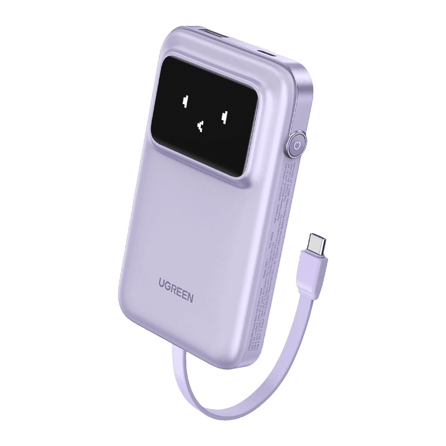 شاحن متنقل يوجرين Uno بمنفذ USB-C ومنفذ USB مع سلك مدمج، بسعة 10000 مللي أمبير، بقوة 30 واط،35604B ، بنفسجي