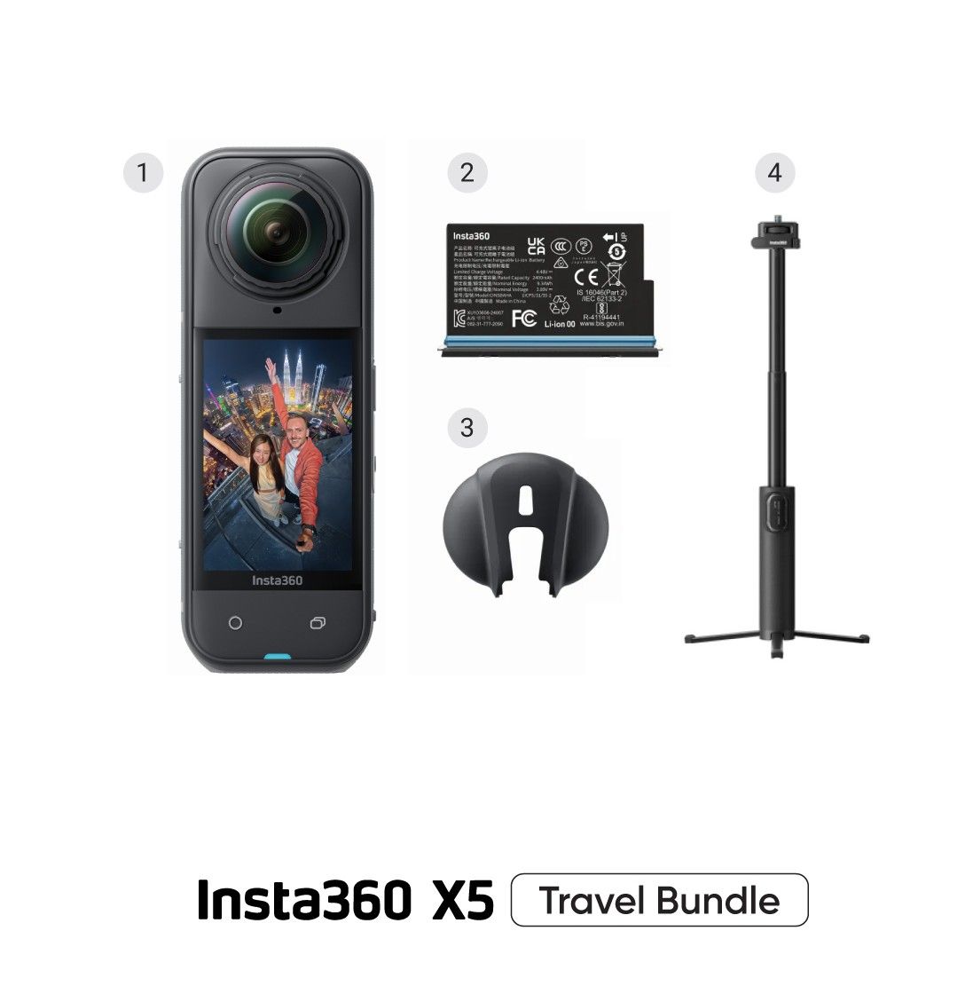 كاميرا إنستا360 X5، كاميرا 360 درجة، حزمة سفر، تحرير فيديو قوي بتقنية الذكاء الاصطناعي، عمر بطارية يصل إلى 208 دقائق، جودة صورة فائقة،CINSAAHA-X5103، أسود