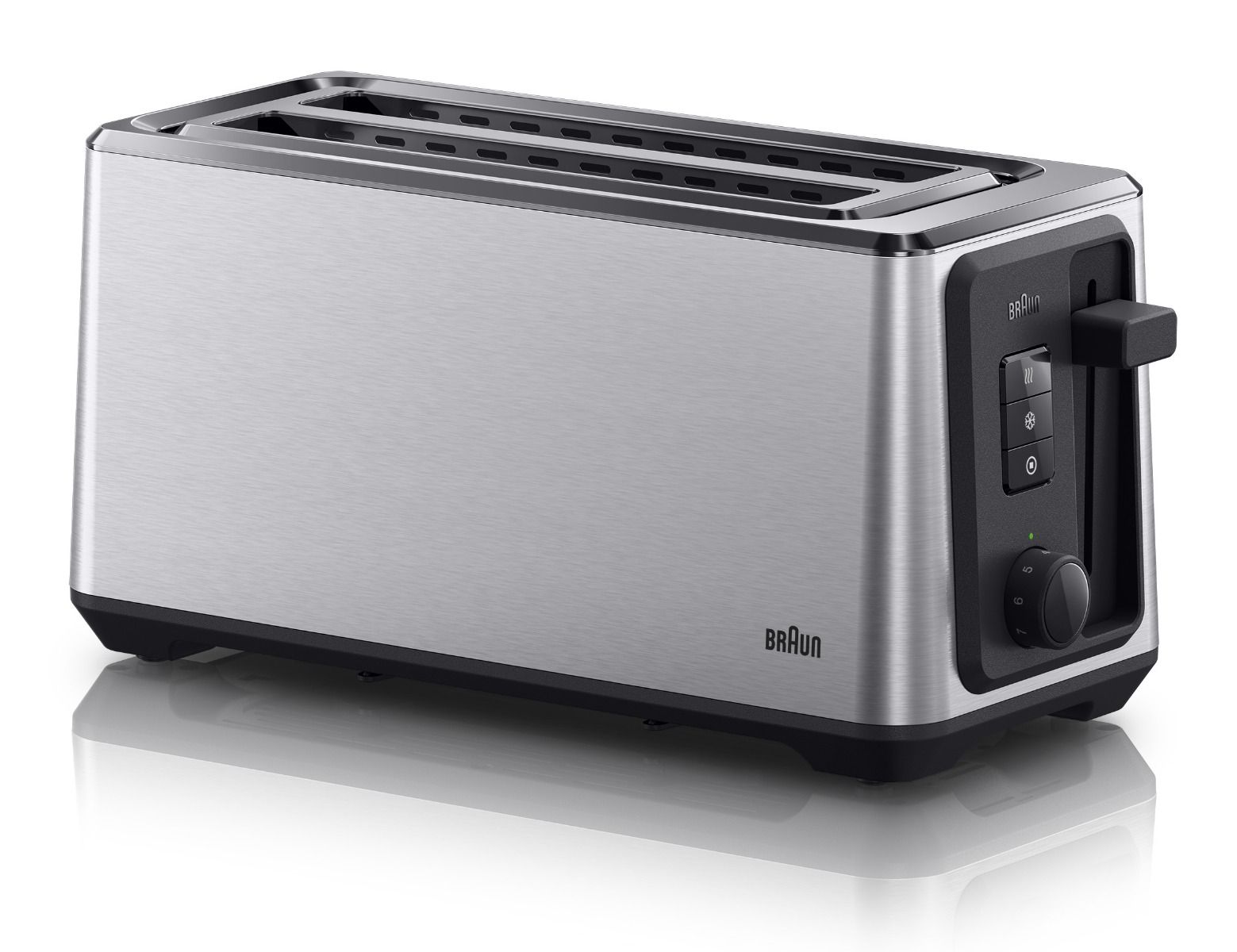 Braun Identity Toaster, 2 extra long slots, 1470 W, Variable browning control with 8 settings, Integrated Bun warmer, Reheat, Defrost and Bun warming functions, Auto-centering system, Intelligent heat control, HT5220BK