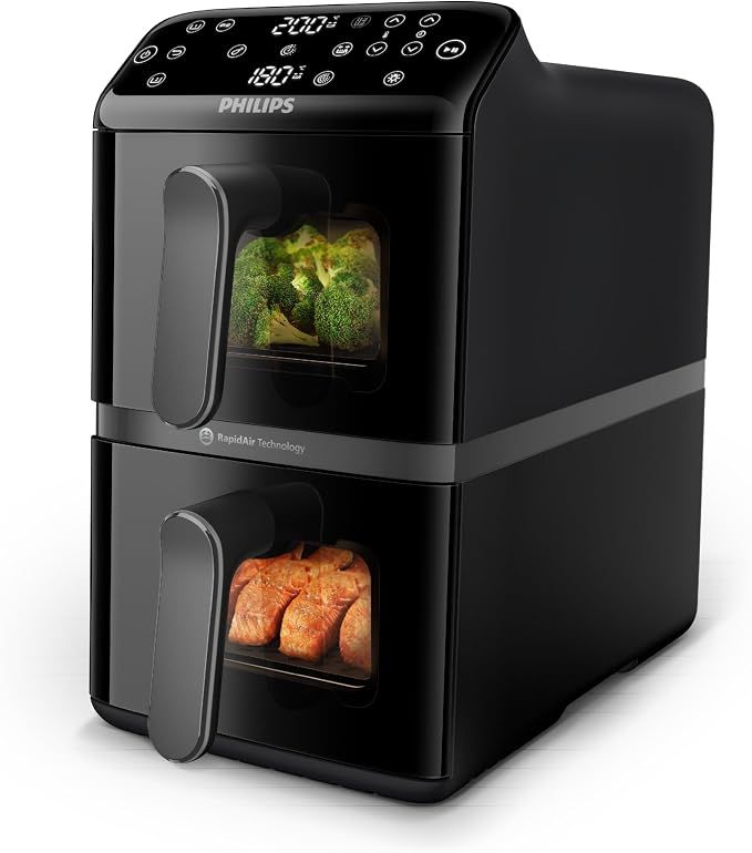Philips Dual-Stack AirFryer XXL, 10L/2KG, 2750W, 13 Functions, 6 Presets, Dual Stacked Basket 5L + 5L, Touchscreen, NA460/00, Black
