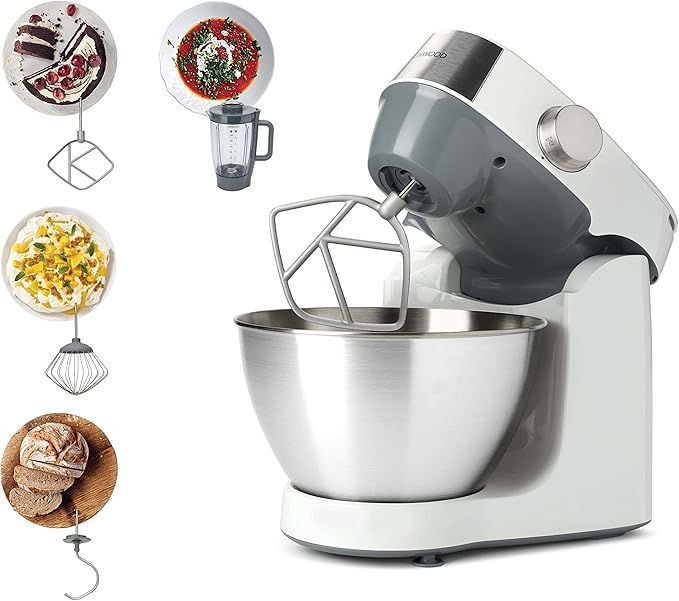 Kenwood Kitchen Machine, 1000W, 4.3L Stainless Steel Bowl, Prospero 4 Attachments, Variable Speed, K-Beater, Whisk, Dough Hook, Blender, KHC29.B0WH, White