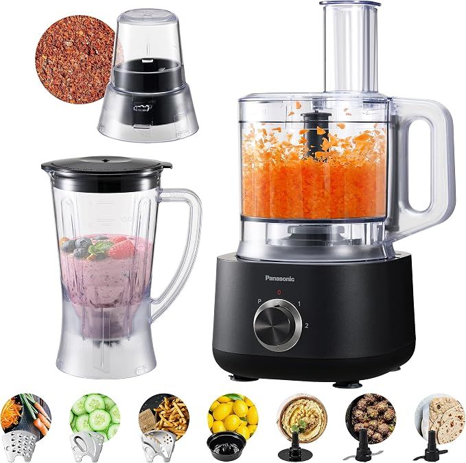 Panasonic Food Processor, 800W, 2.4L Plastic Bowl, with 9 Accessories for 25 Functions, 3 Different Speed Settings, MK-F510KTZ, Black