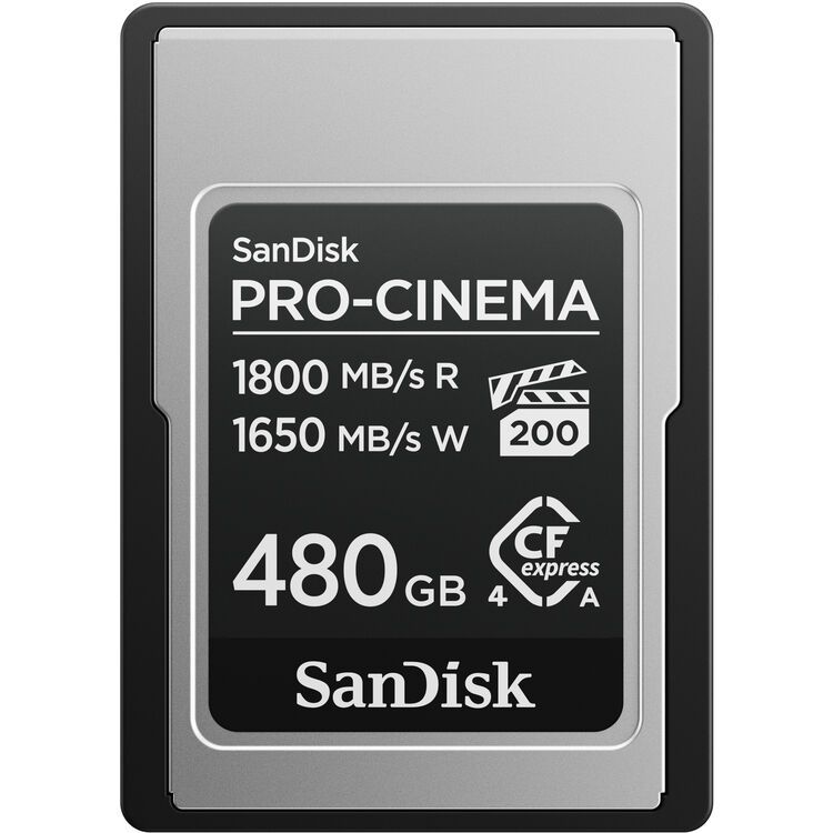 بطاقة SanDisk PRO-CINEMA CFexpress من النوع A، بسعة 480 جيجابايت، سرعة قراءة تصل إلى 1800 ميجابايت/ثانية، سرعة كتابة تصل إلى 1650 ميجابايت/ثانية، SDCFEA-480G-GN4NN