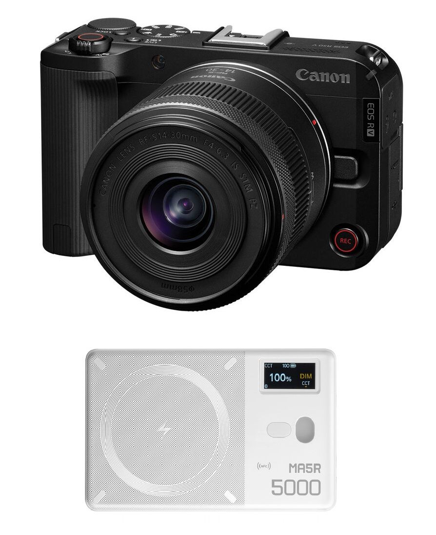 Canon EOS R50 V Mirrorless Camera with RF-S 14-30mm F4-6.3 IS STM PZ Lens + Free Gift Godox RGB LED Light and Power Bank, MA5R