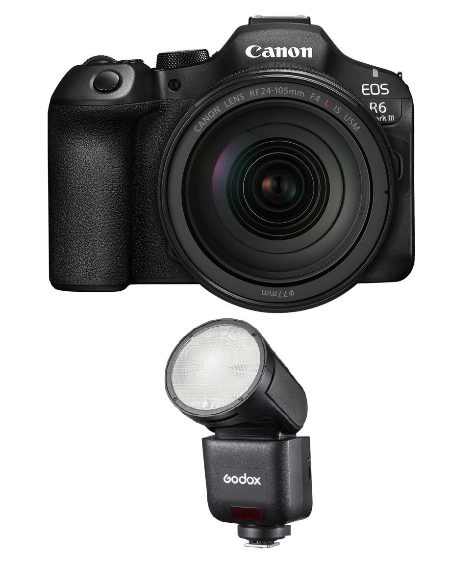Canon EOS R6 Mark III Mirrorless Camera with 24-105mm f/4 Lens, 7K Video Recording, EOSR6MK3-KIT + Free Gift Godox Flash for Canon Camera, Brighter output, V1-MID-C