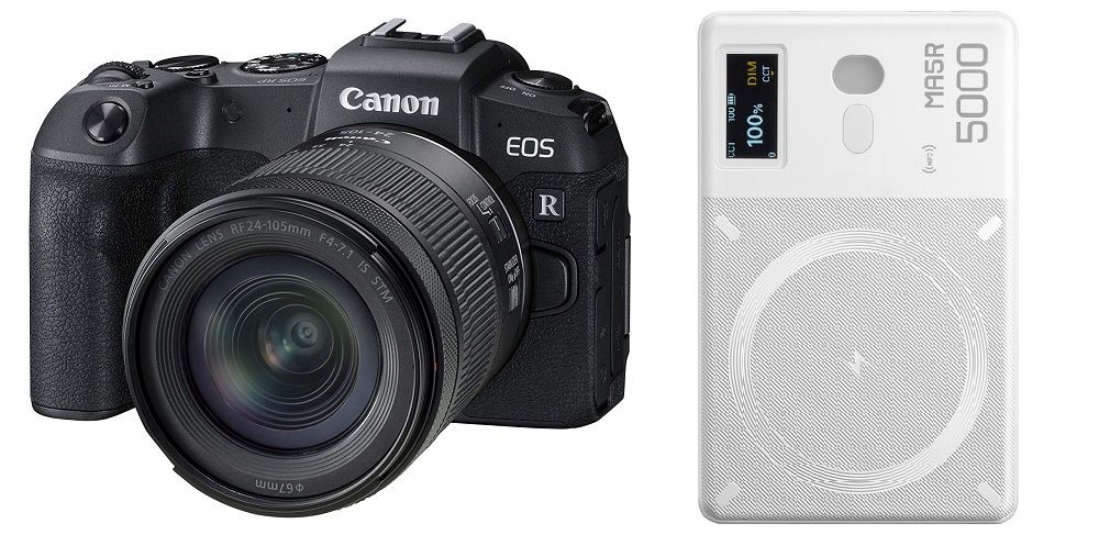 Canon EOS RP with RF 24-105mm F4-7.1 IS STM Lens + Free Gift Godox MA5R RGB LED Light and Power Bank, White