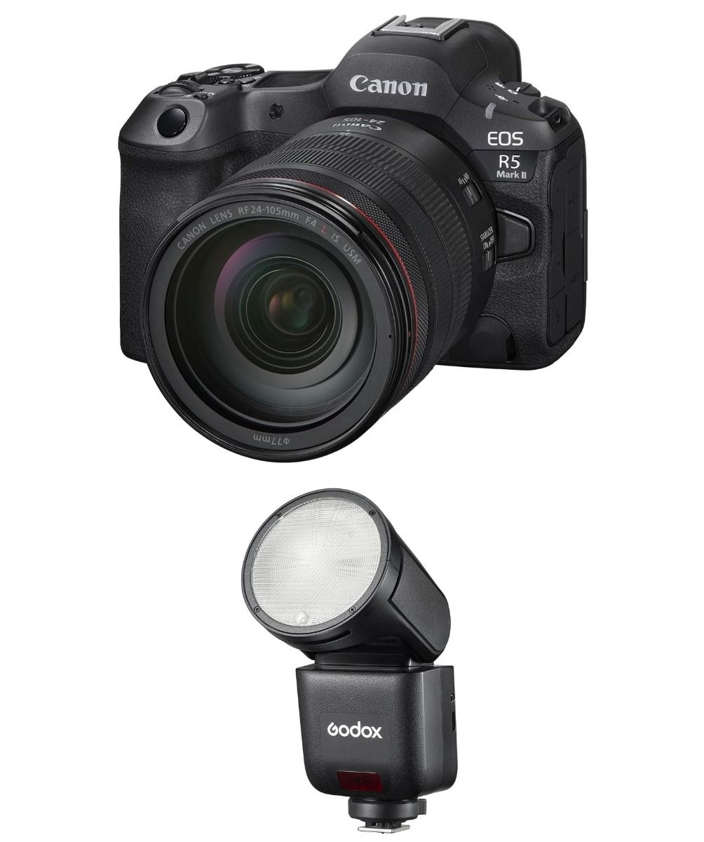 Canon EOS R5 Mark II with RF 24-105 Lens, EOSR5MKIIKIT + Free Gift Godox Flash for Canon Camera, Brighter output, V1-MID-C