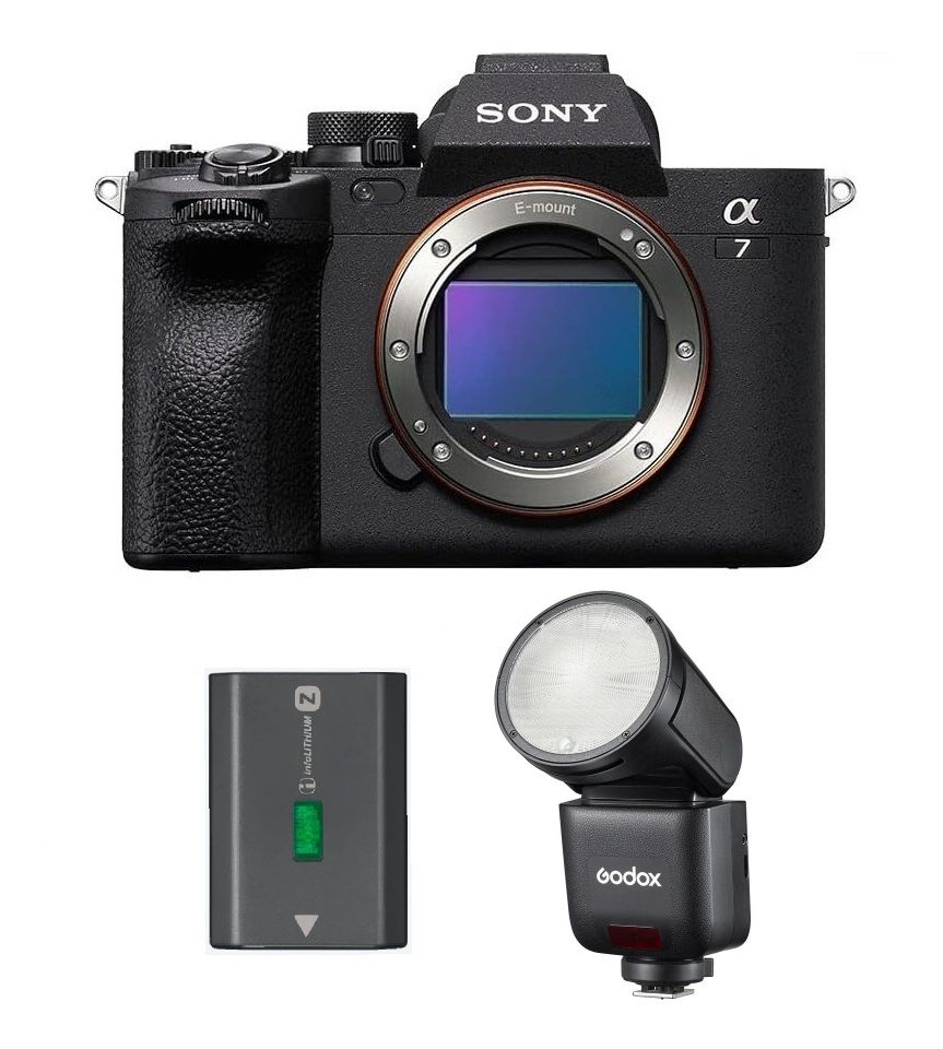 Sony α7R V Full-Frame High-Resolution Camera, ILCE-7RM5 + Free Gift Sony Z-series Rechargeable Battery Pack, NP-FZ100 + Godox Flash for Sony Camera, V1-MID-S