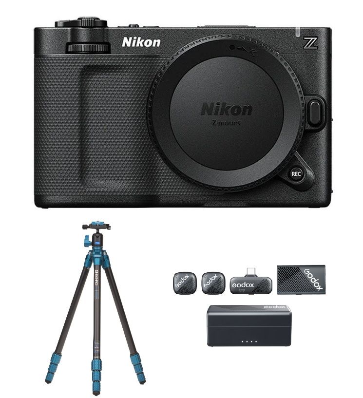 Nikkon Digital Camera ZR, Filmmakers, full-frame, Body only, VOA180AM + Free Gift Benro Superslim Aluminium Tripod with N00P Head, TSSL08AN00P + Godox Cube-C 2-Person Wireless Microphone System, CUBE-C-COMBO-KIT2