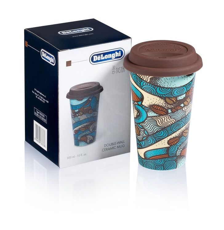 De'Longhi Travel Mug Double Wall Thermos for Hot and Cold Drinks, Easy to Carry, Silicone Non-Slip Case, 300ml Capacity, 5513281021