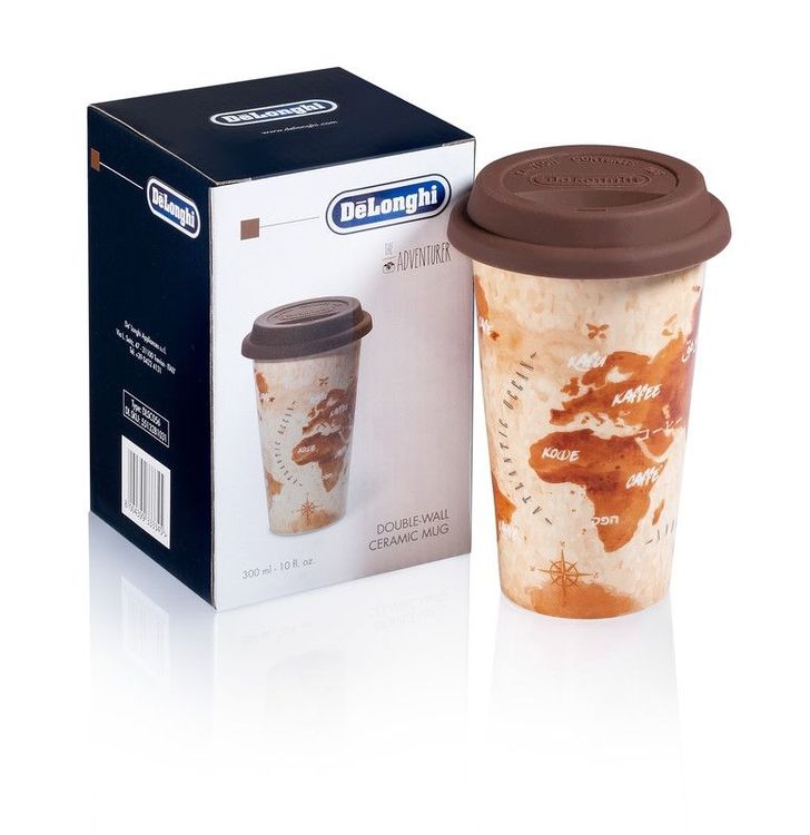 De'Longhi Travel Mug Double Wall Thermos for Hot and Cold Drinks, Easy to Carry, Silicone Non-Slip Case, 300ml Capacity, 5513281031