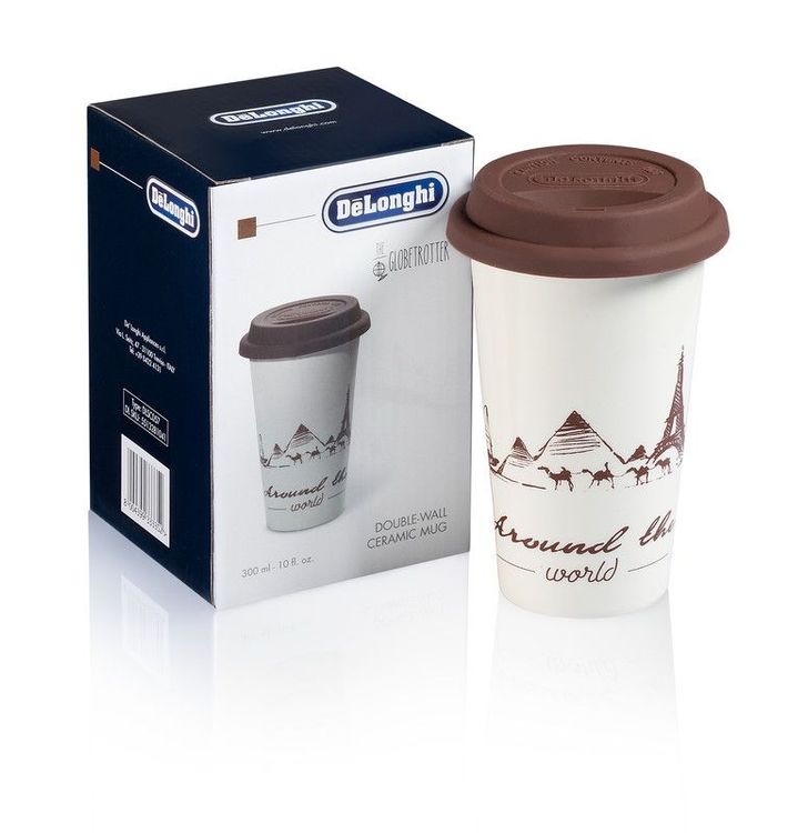 De'Longhi Travel Mug Double Wall Thermos for Hot and Cold Drinks, Easy to Carry, Silicone Non-Slip Case, 300ml Capacity, 5513281041