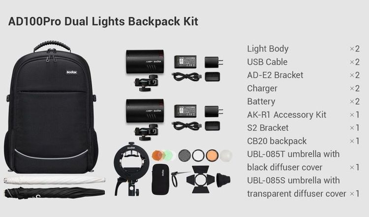 Godox AD100Pro Dual Lights Backpack kit (AD100PRO-KIT-2)