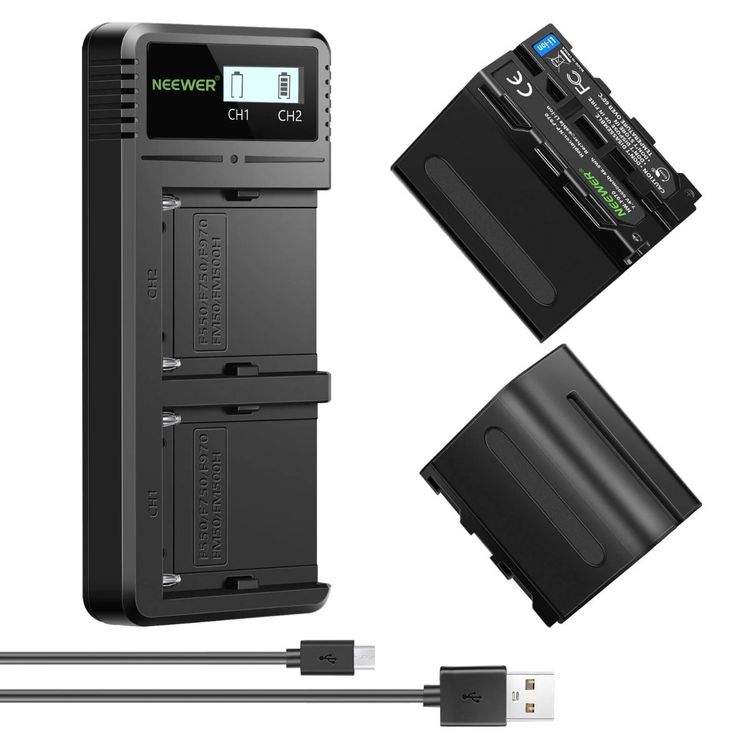 NEEWER طقم بطاريتين وشاحن بديل لبطارية سوني NP-F970