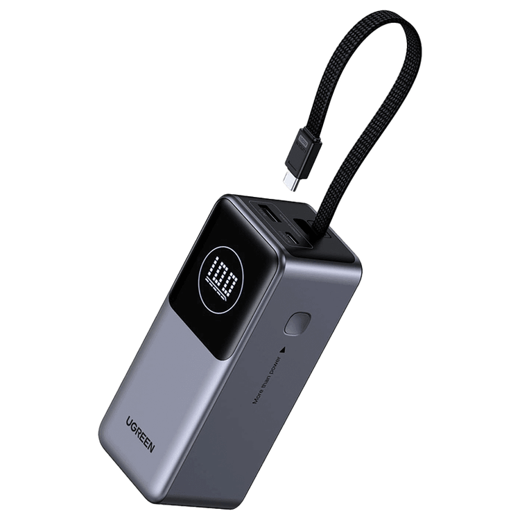 شاحن متنقل يوجرين Nexode بسلك مدمج وبمنفذ USB-C ومنفذ USB بسعة 20000 مللي أمبير وبقوة 130 واط، 55365B، رمادي
