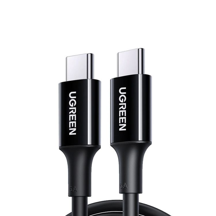 كابل يوجرين USB من النوع C بطول متر واحد، يدعم الشحن السريع ونقل البيانات بقدرة 100 واط، بحد أقصى 5 أمبير، رقم الموديل 80371، لون أسود