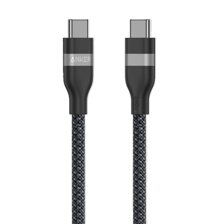 كابل أنكر USB-C إلى USB-C ناعم ومتين بطول 1.8 متر، بقدرة 240 واط، كابل شحن سريع مضفر معاد تدويره، ناعم الملمس، سهل التخزين، A82E2H12، أسود