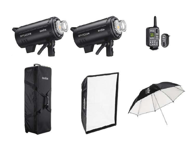 مجموعة فلاش استوديو Godox الاحترافية، 2x فلاش احترافي DPIIIV، وملحقات متنوعة، DP1000IIIV KIT، أسود