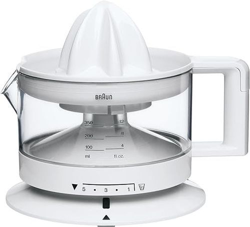 Braun Citrus Juicer, 20W, 0.350L Capacity, 5 Levels Adjustable Control, Anti Drip Spout, Dishwasher Safe, CJ3000WH, White