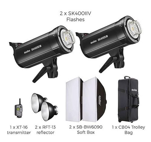 GODOX 2 Kit Head Studio Flash Monolight, 400Ws, LCD Panel, 2.4G Wireless X System, SK400IIV-KIT, Black