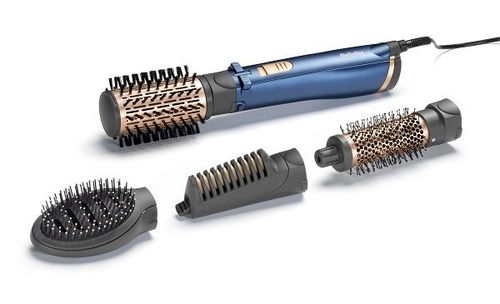 Babyliss Air Styler Pro, 1000W, 2 Heat Seeting, Cool Setting, Ionic Frizz Control, Rotating 50mm Soft Bristle Brush, 38mm Thermal Brush, Paddle Brush, Straightening Attachment, Storage Pouch, AS965SDE, Blue