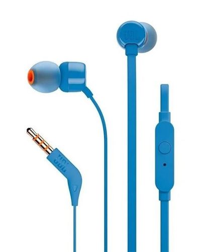 JBL سماعة أذن داخلية سلكية بميكروفون (JBLT110BLUE)