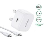 UGREEN 20W, Fast Charger Set With Type-C to Type-C, 1 Meter Cable, 45438, White