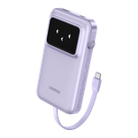 Ugreen Uno Power Bank USB-C and USB Ports with Built-in Cable, 10000mAh, 30W, 35604B, Purple