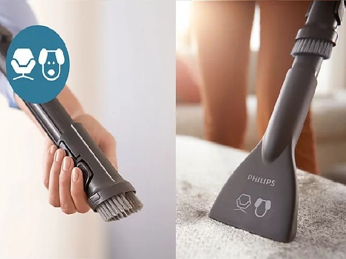 Soft brush integrated into handle & furniture nozzle